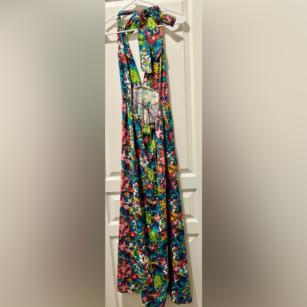 Free People Nouveau Tropic Plunging Halter Neck Linen Blend Bare Back Maxi ZB2 - Picture 12 of 13
